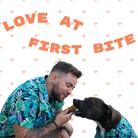 Dad and fur-child bonding over dog treat